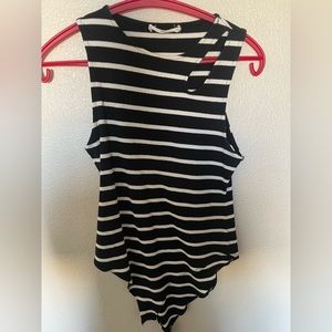 MANGO black and white stripped bodysuit with cutout, worn a couple times